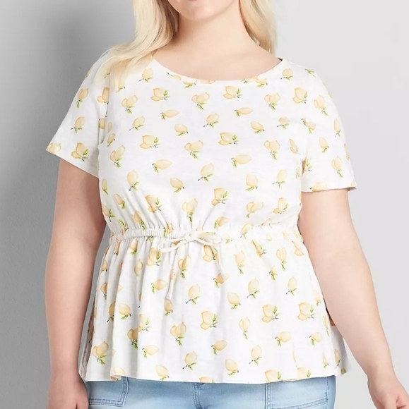Lane Bryant Lemon Printed Waist Cinch Tee Top Blouse - Picture 1 of 8